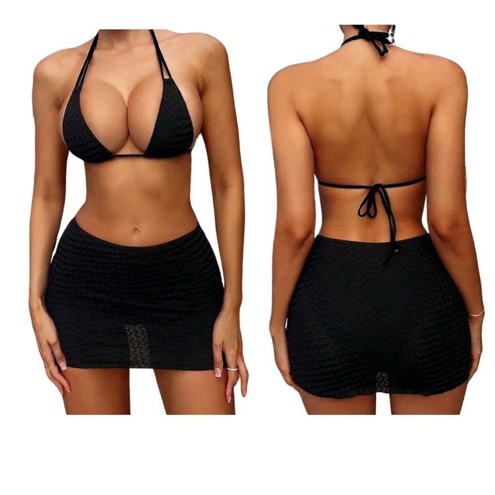 FN ~ NWOT ~Black 3 Piece Bikini & Skirt Set (3 Pieces)